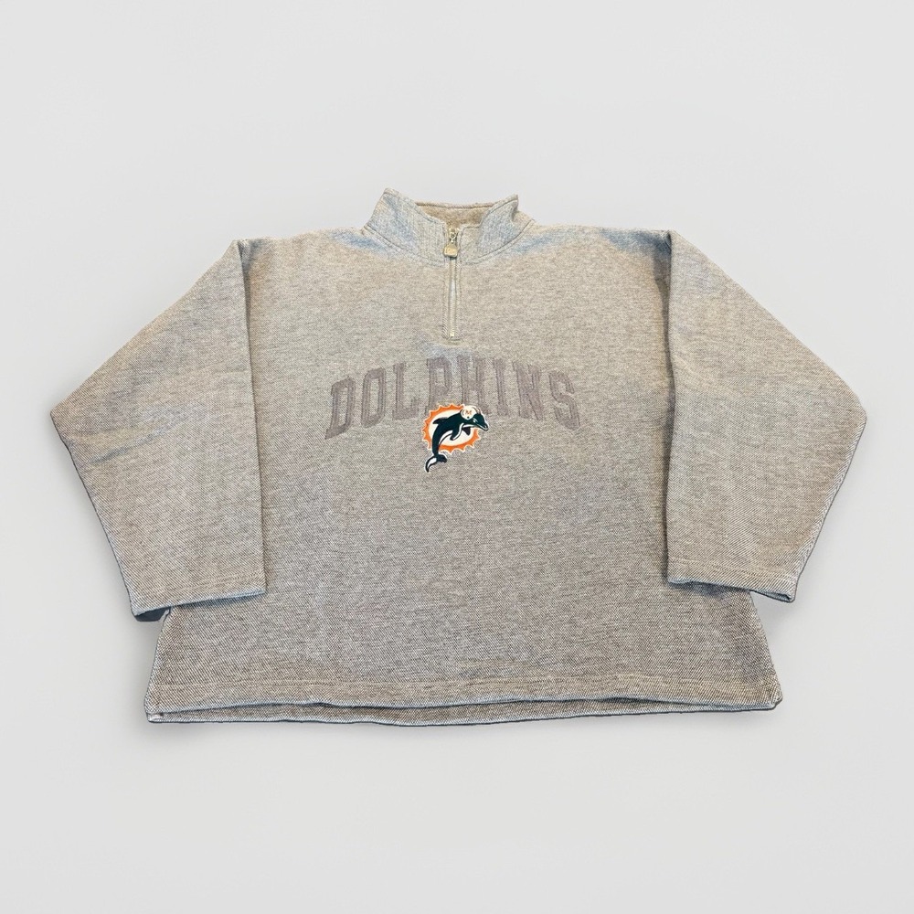 Vintage 90s Pro Player Miami Dolphins 1/4 Zip Pullover Embroidered Gray Large